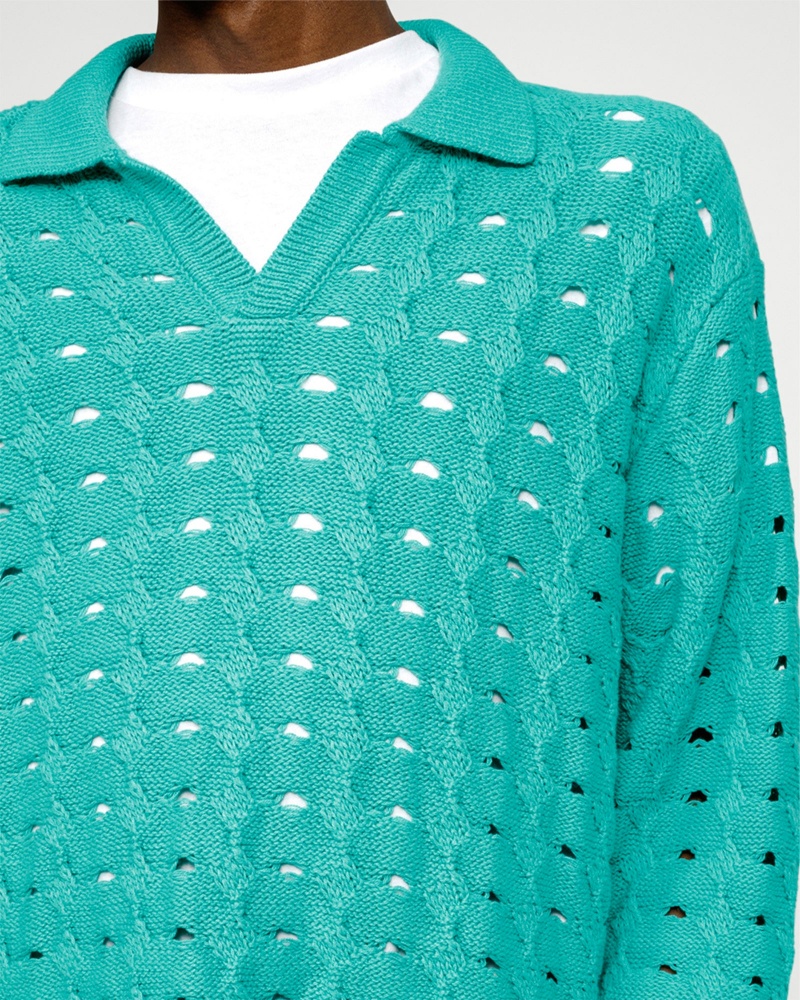 Stussy Open Knit Collared Sweaters Turquoise | 02876UJMA