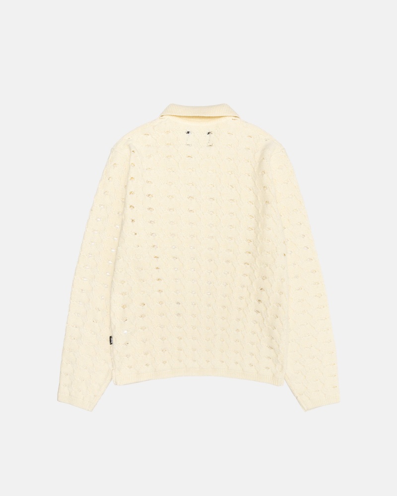 Stussy Open Knit Collared Sweaters White | 17058BWSL