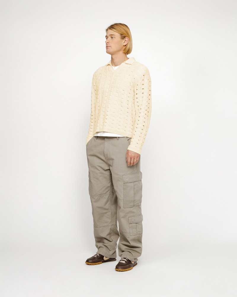 Stussy Open Knit Collared Sweaters White | 17058BWSL