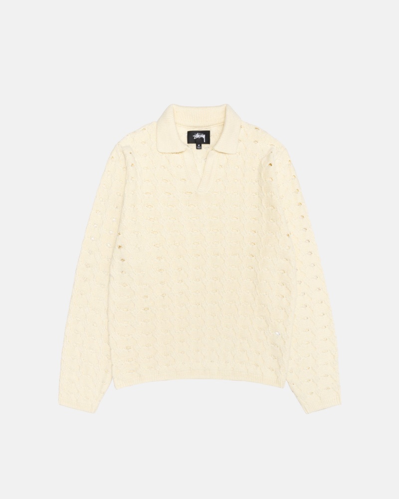 Stussy Open Knit Collared Sweaters White | 17058BWSL