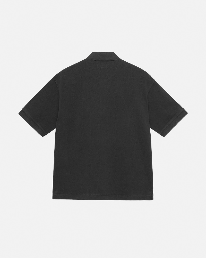 Stussy Pigment Dyed Pique Polo Tops Black | 30948OQRH