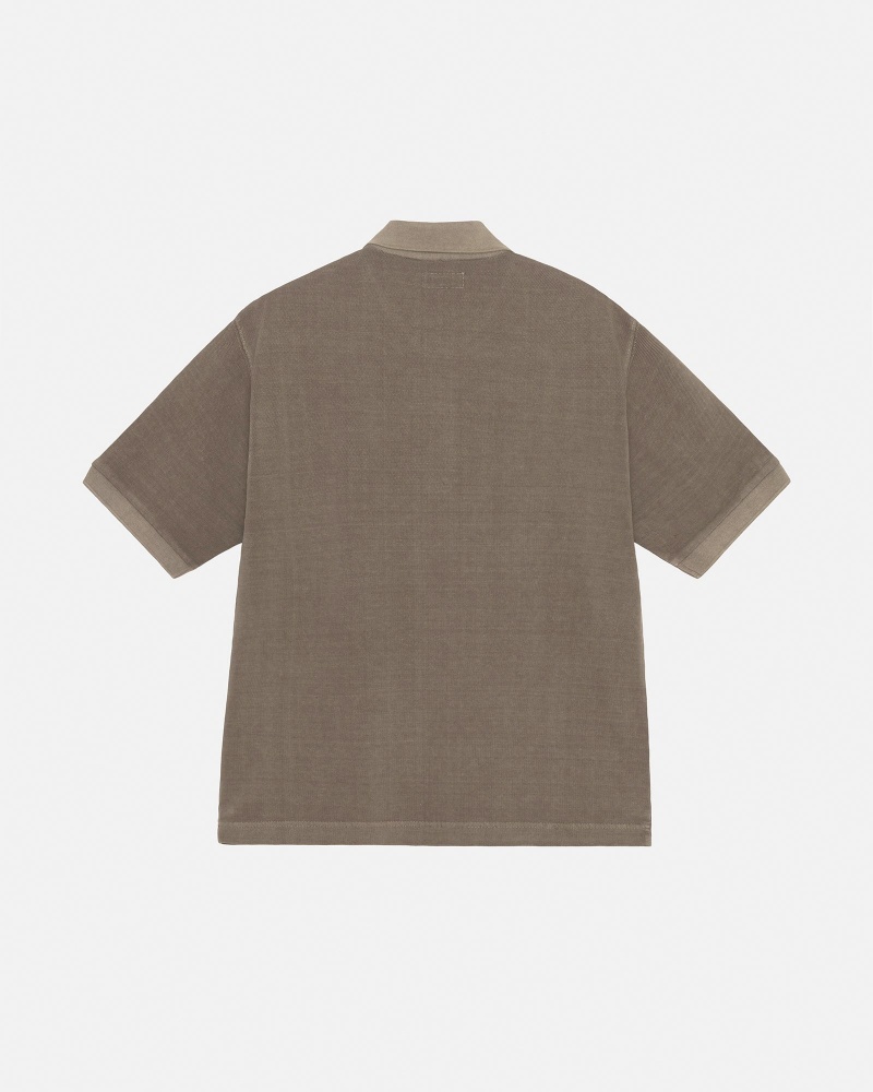 Stussy Pigment Dyed Pique Polo Tops Grey Brown | 68350DOQZ