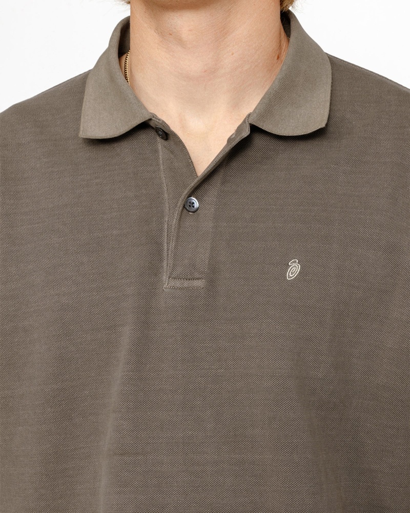 Stussy Pigment Dyed Pique Polo Tops Grey Brown | 68350DOQZ