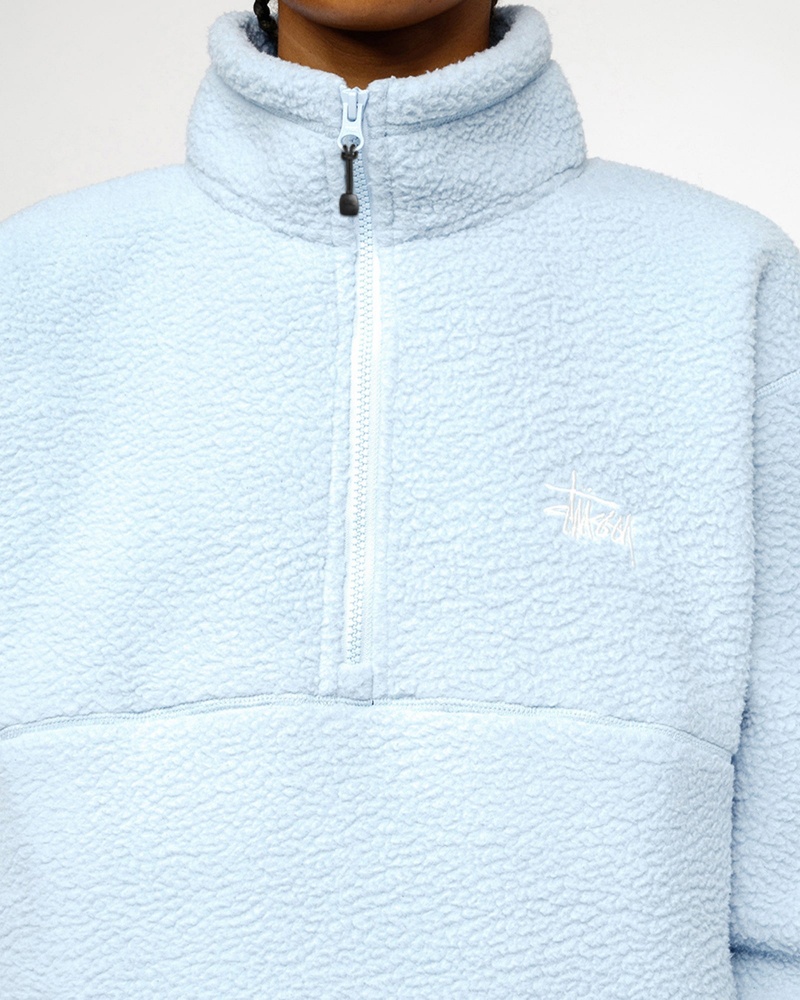 Stussy Polar Fleece Half Zip Mock Neck Coats Blue | 47813UCOM