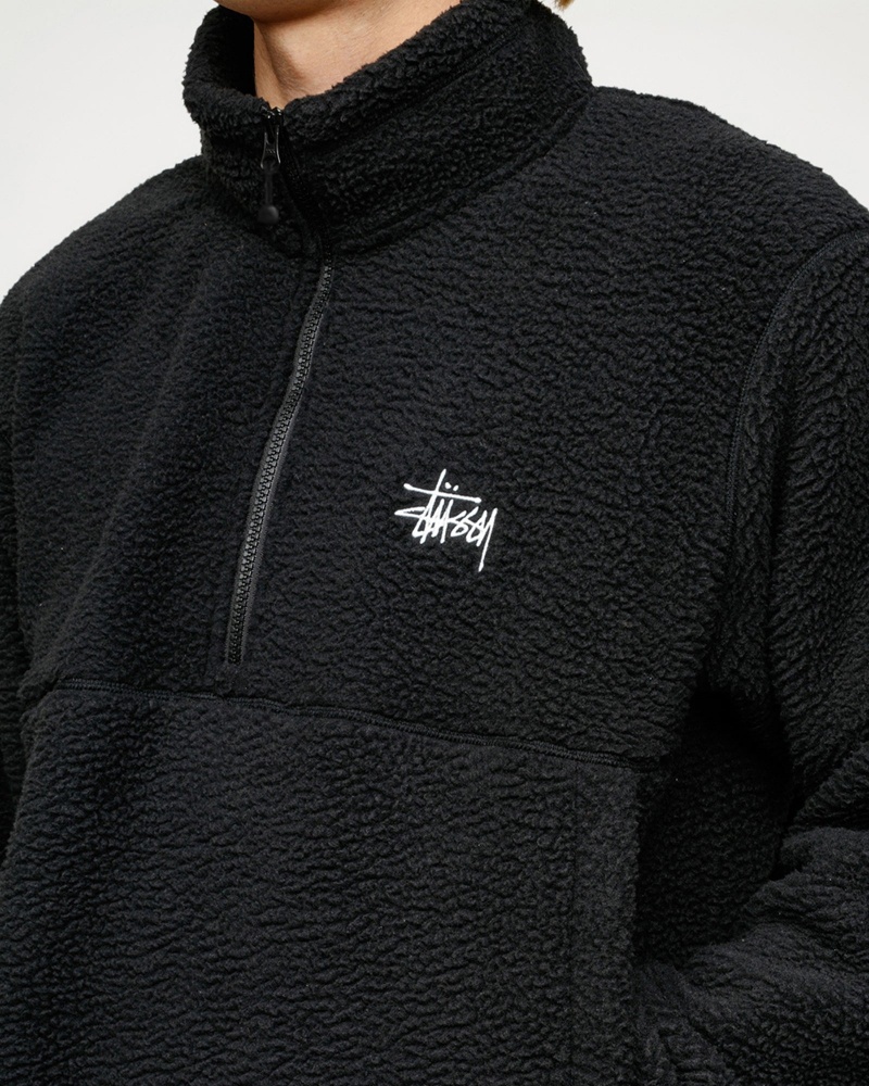 Stussy Polar Fleece Half Zip Mock Neck Coats Black | 40897PSID