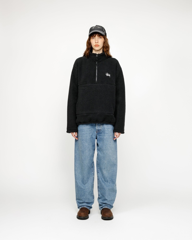 Stussy Polar Fleece Half Zip Mock Neck Coats Black | 40897PSID