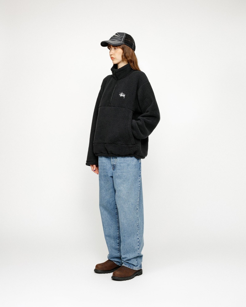 Stussy Polar Fleece Half Zip Mock Neck Coats Black | 40897PSID