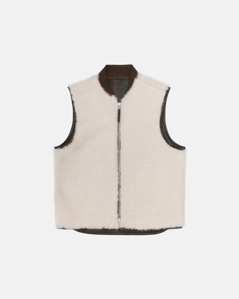 Stussy Reversible Shearling Workgear Vest Brown | 78143GZUR