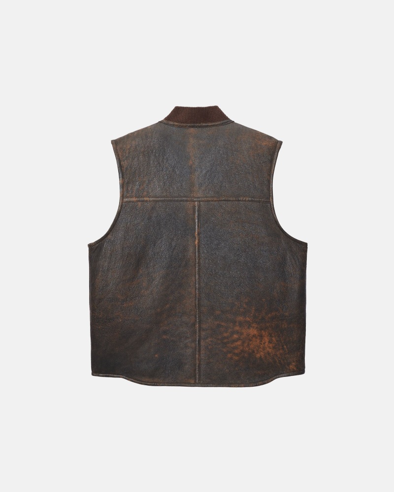 Stussy Reversible Shearling Workgear Vest Brown | 78143GZUR