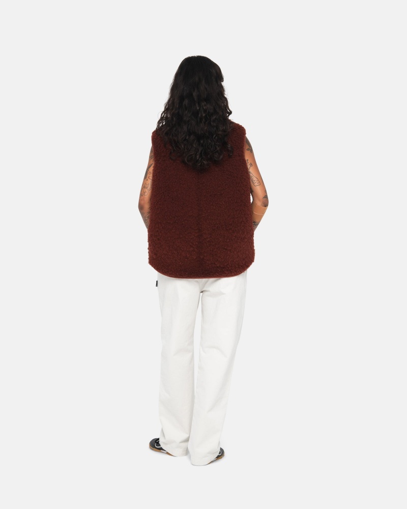 Stussy Reversible Shearling Workgear Vest Burgundy | 02486GKUL