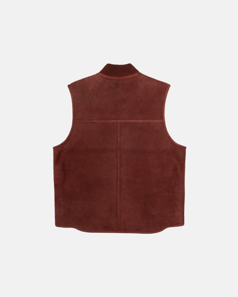 Stussy Reversible Shearling Workgear Vest Burgundy | 02486GKUL