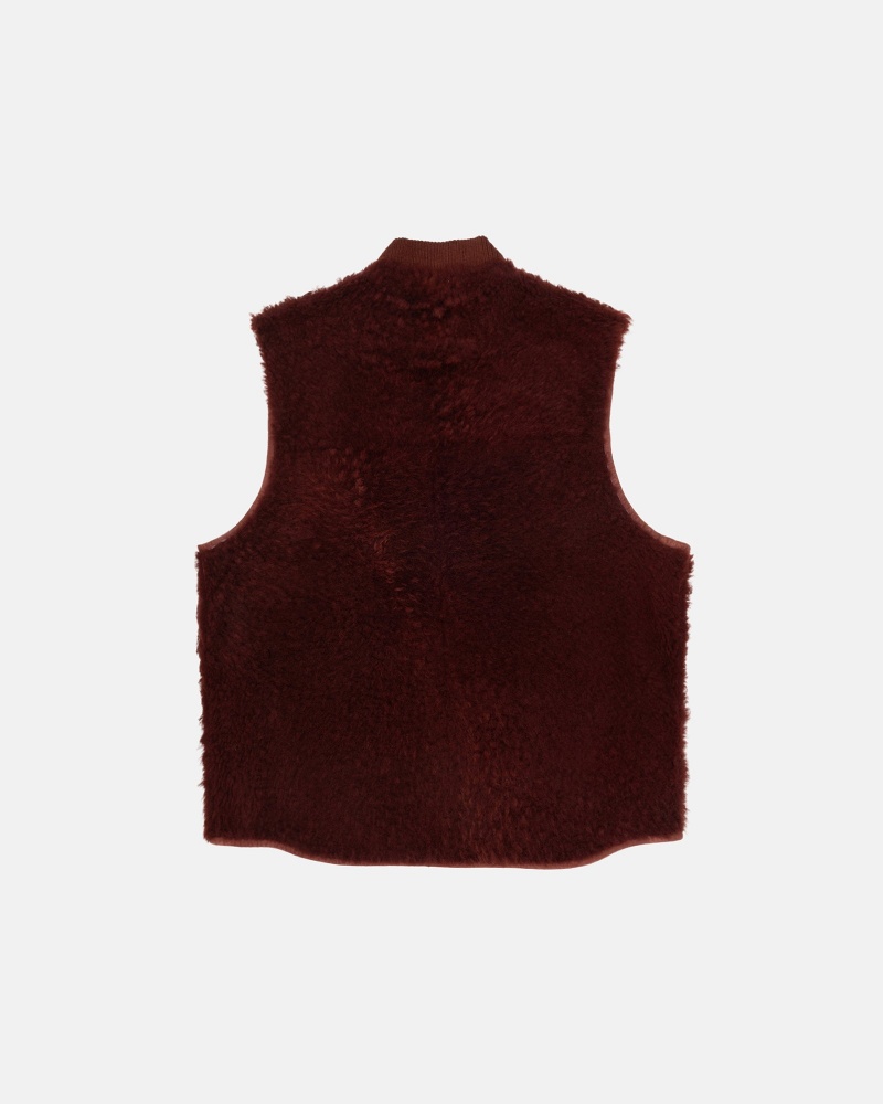 Stussy Reversible Shearling Workgear Vest Burgundy | 02486GKUL