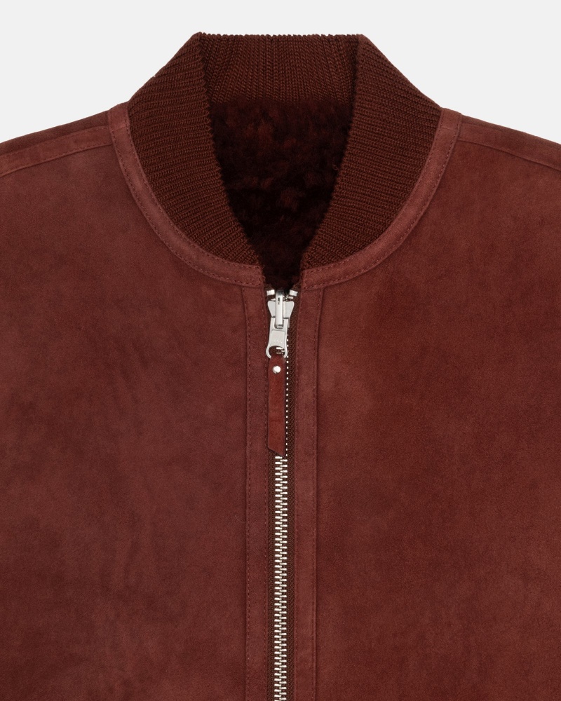 Stussy Reversible Shearling Workgear Vest Burgundy | 02486GKUL