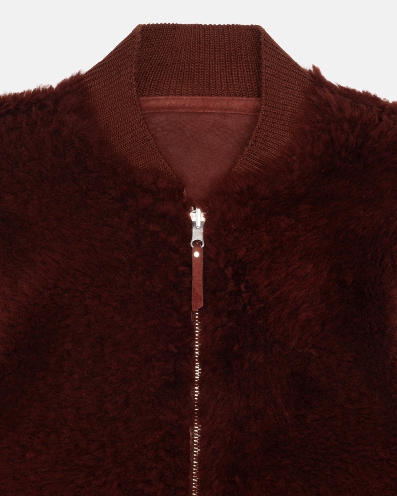 Stussy Reversible Shearling Workgear Vest Burgundy | 02486GKUL