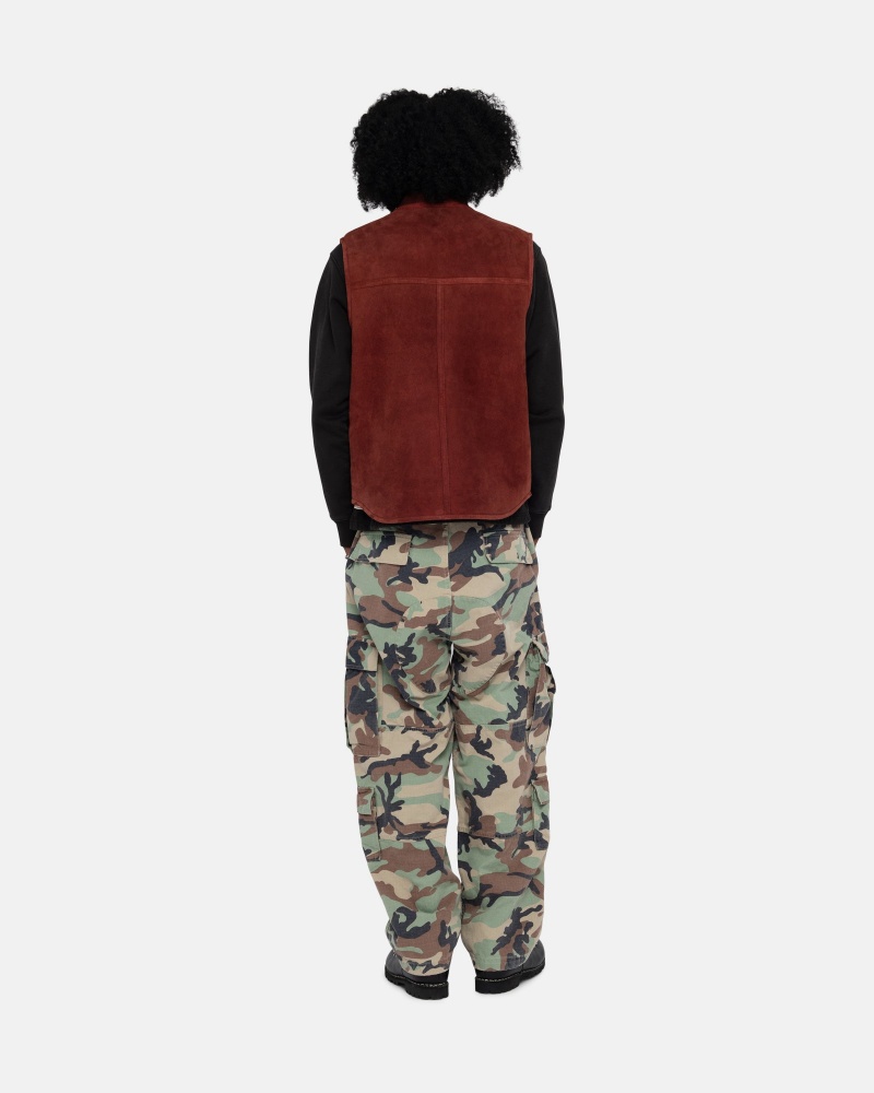 Stussy Reversible Shearling Workgear Vest Burgundy | 02486GKUL