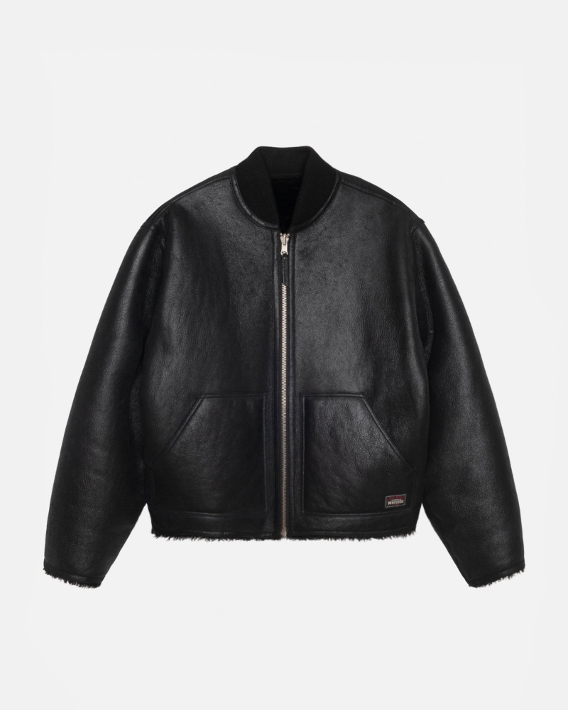 Stussy Shearling Reversible Bomber Coats Black | 45890MJBX