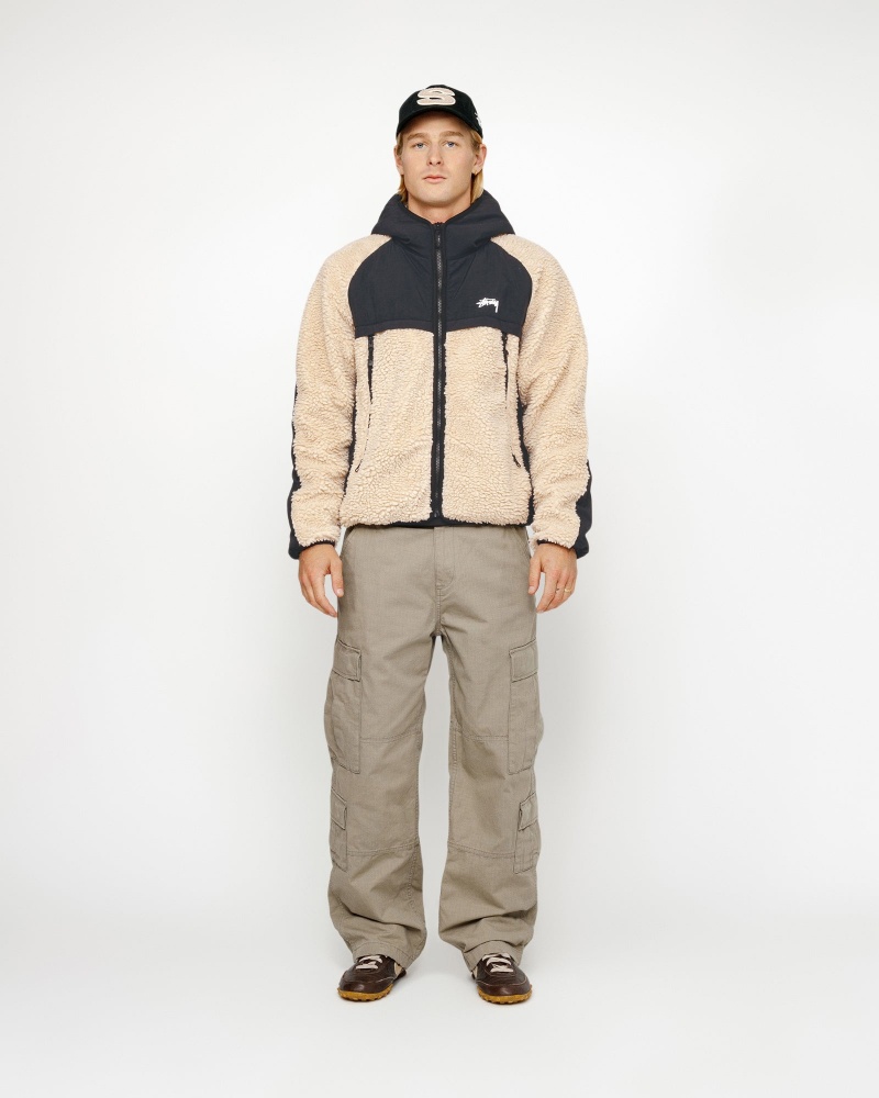 Stussy Sherpa Paneled Hooded Jackets Beige | 92346CYZB