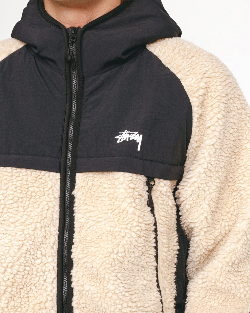 Stussy Sherpa Paneled Hooded Jackets Beige | 92346CYZB