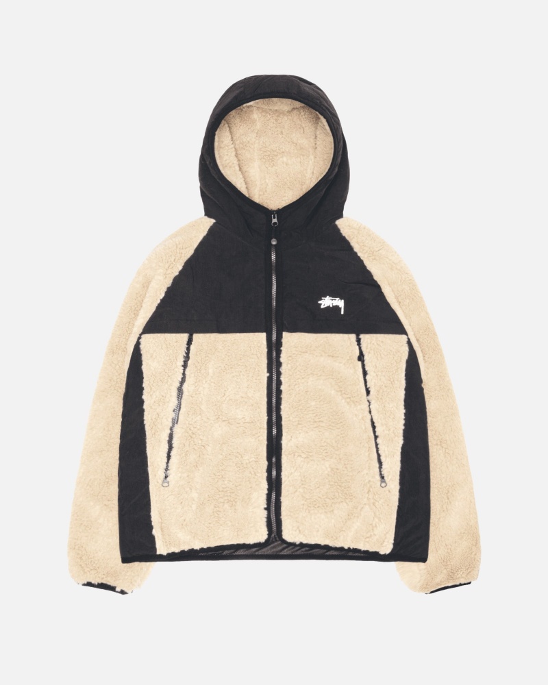 Stussy Sherpa Paneled Hooded Jackets Beige | 92346CYZB