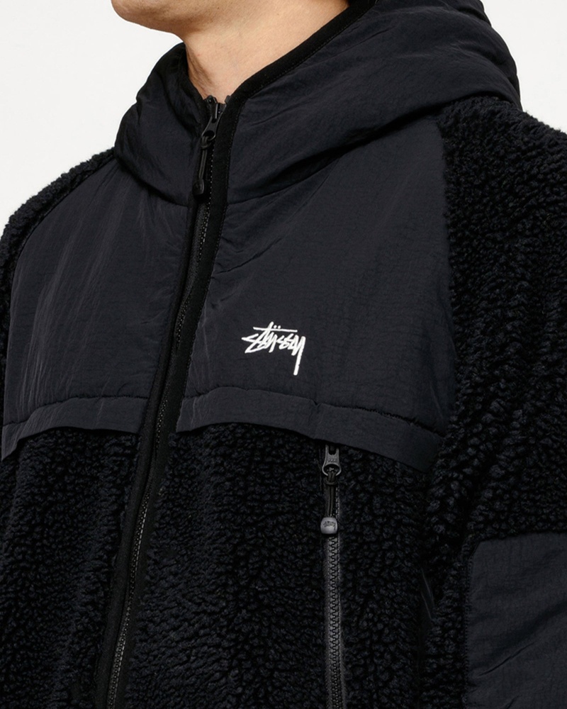 Stussy Sherpa Paneled Hooded Jackets Black | 38102XRTK