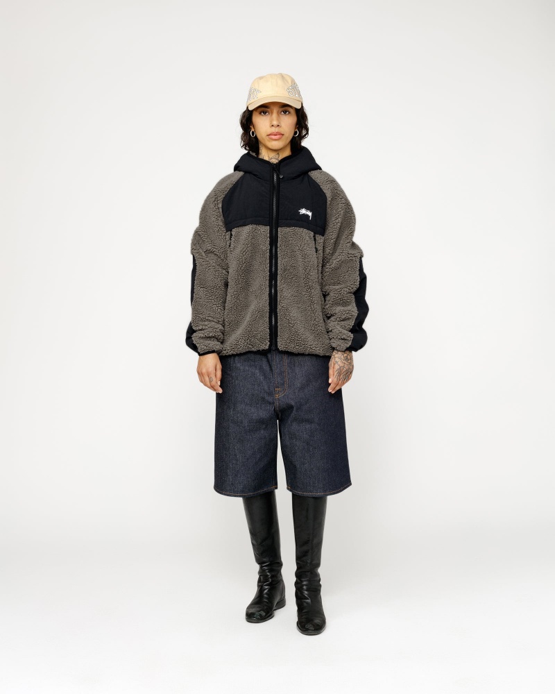 Stussy Sherpa Paneled Hooded Jackets Grey | 27846NUKP