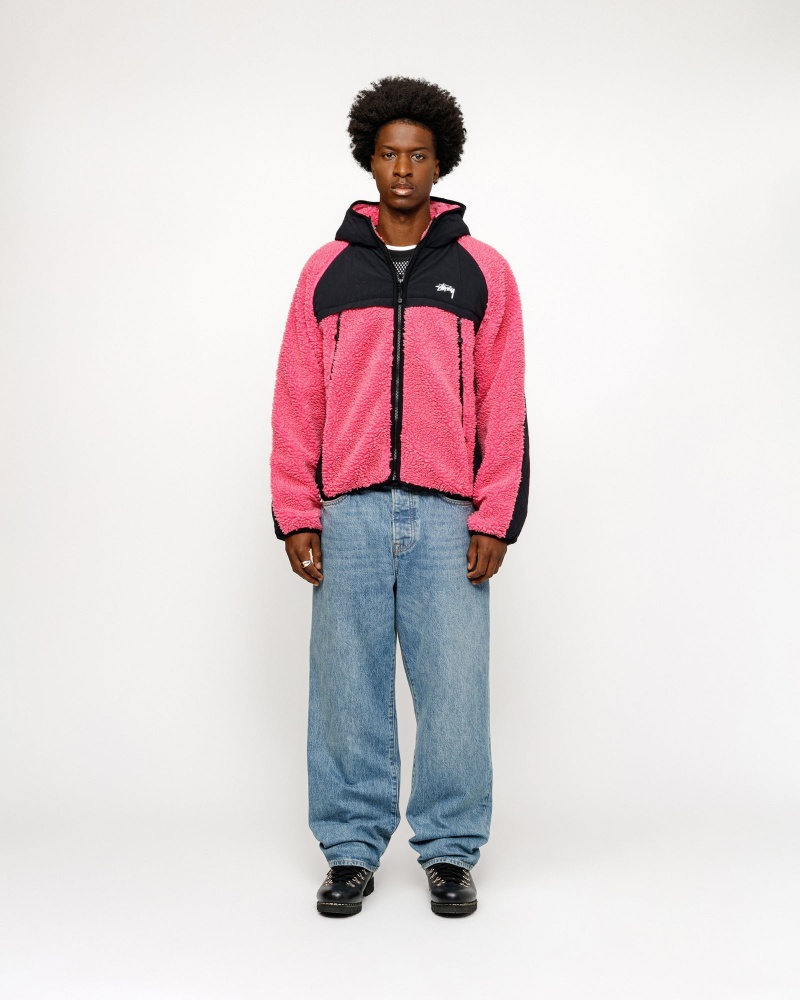 Stussy Sherpa Paneled Hooded Jackets Pink | 10329XRHK