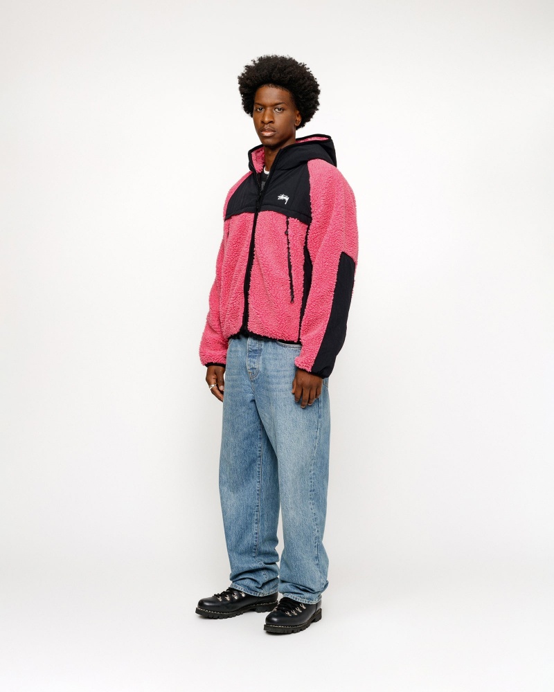 Stussy Sherpa Paneled Hooded Jackets Pink | 10329XRHK