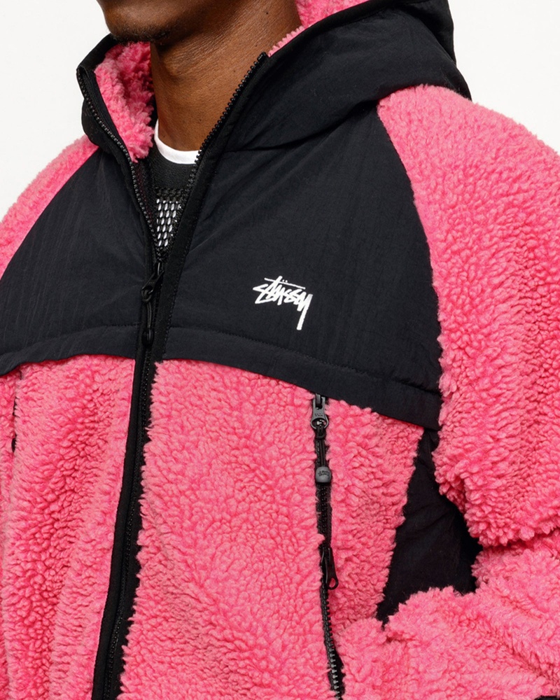 Stussy Sherpa Paneled Hooded Jackets Pink | 10329XRHK