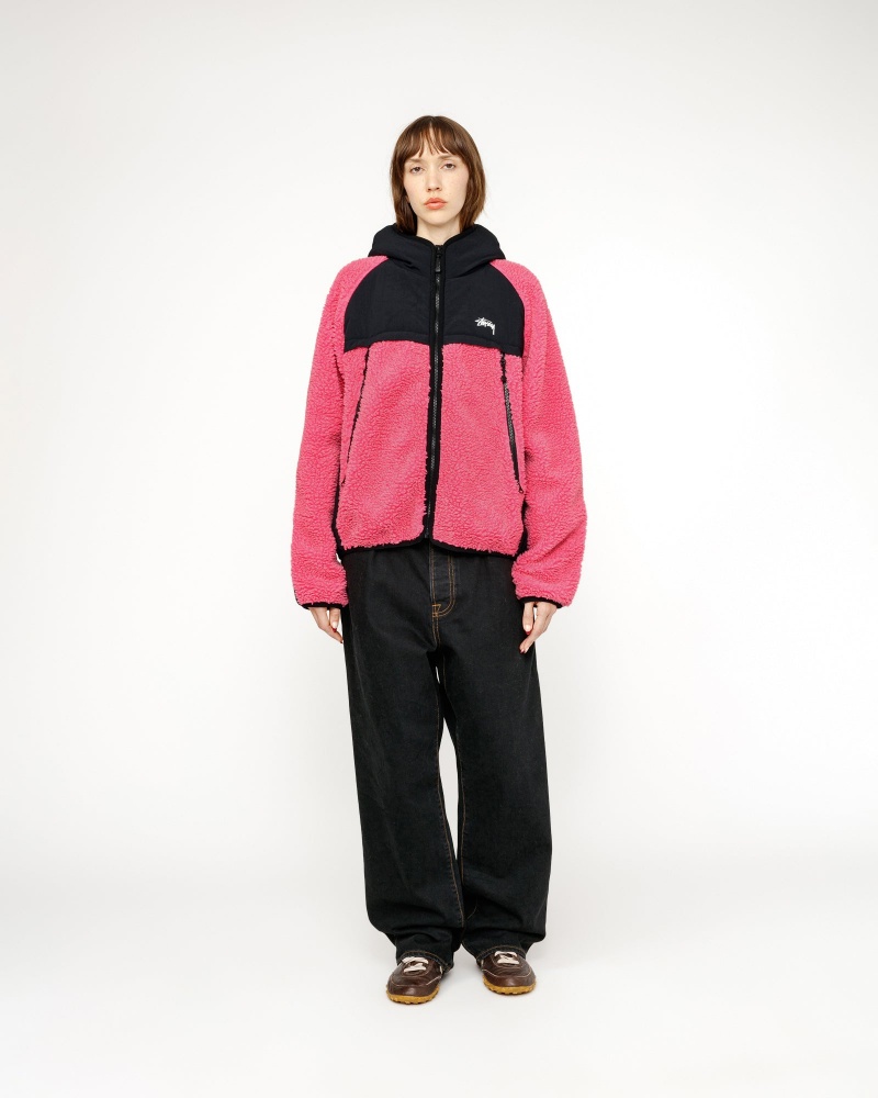 Stussy Sherpa Paneled Hooded Jackets Pink | 10329XRHK