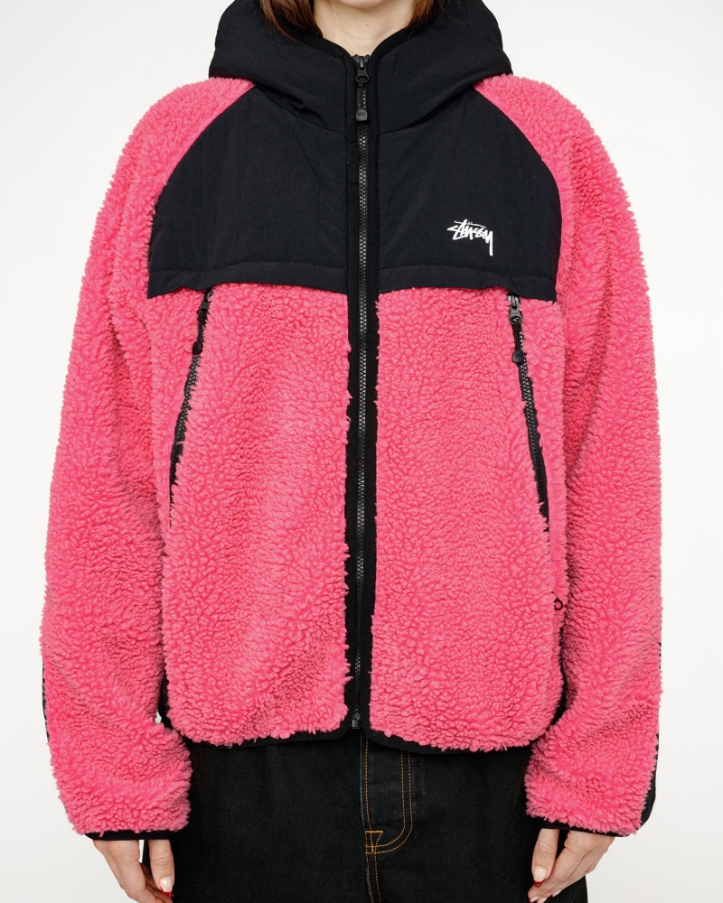 Stussy Sherpa Paneled Hooded Jackets Pink | 10329XRHK