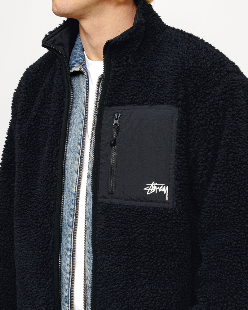 Stussy Sherpa Reversible Jackets Black | 58173FKQD