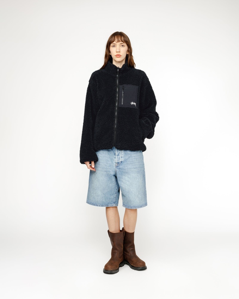 Stussy Sherpa Reversible Jackets Black | 58173FKQD