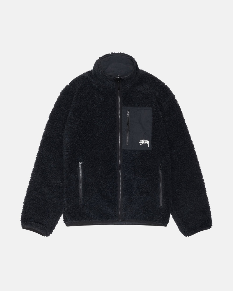 Stussy Sherpa Reversible Jackets Black | 58173FKQD