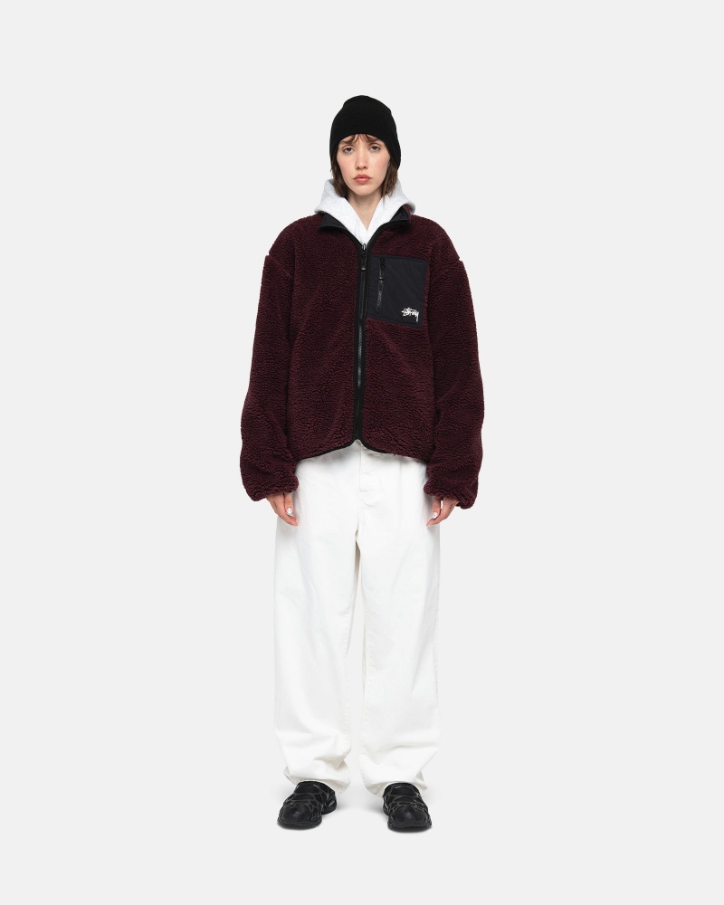 Stussy Sherpa Reversible Jackets Burgundy | 47532UECL