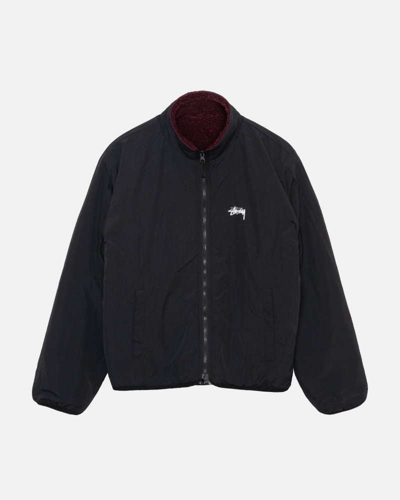 Stussy Sherpa Reversible Jackets Burgundy | 47532UECL