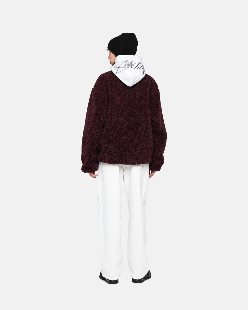 Stussy Sherpa Reversible Jackets Burgundy | 47532UECL