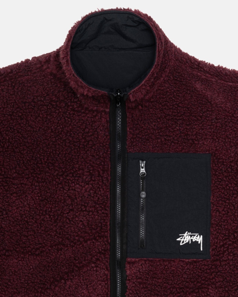 Stussy Sherpa Reversible Jackets Burgundy | 47532UECL