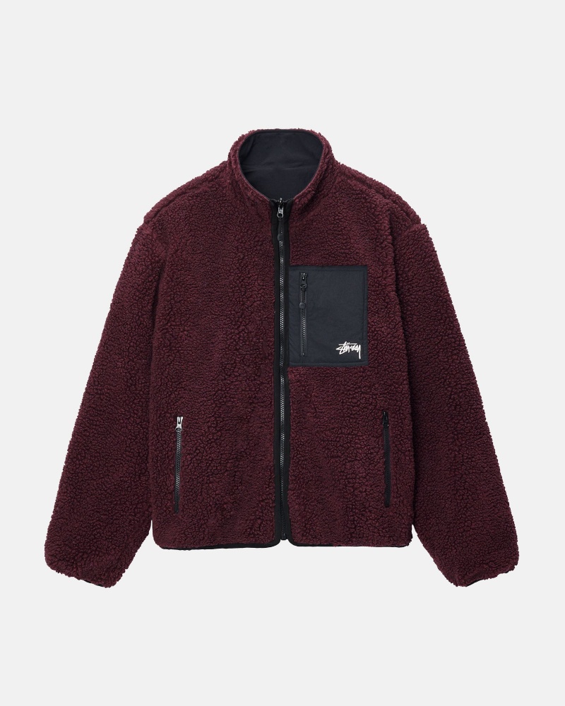 Stussy Sherpa Reversible Jackets Burgundy | 47532UECL