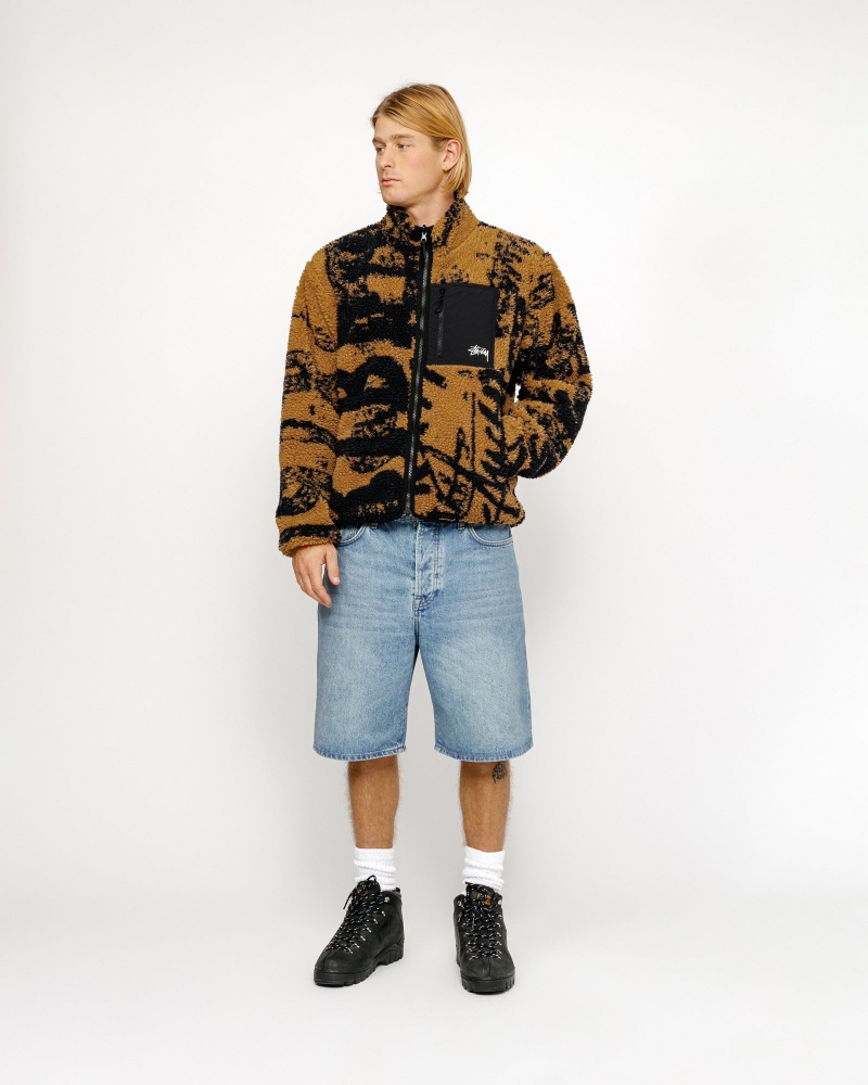 Stussy Sherpa Reversible Printed Jackets Yellow | 80195QUJA