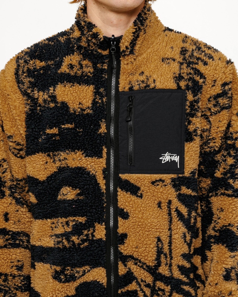 Stussy Sherpa Reversible Printed Jackets Yellow | 80195QUJA