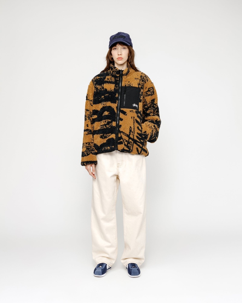 Stussy Sherpa Reversible Printed Jackets Yellow | 80195QUJA