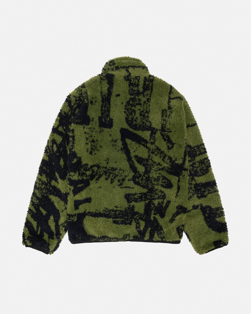 Stussy Sherpa Reversible Printed Jackets Green | 17629WTQF