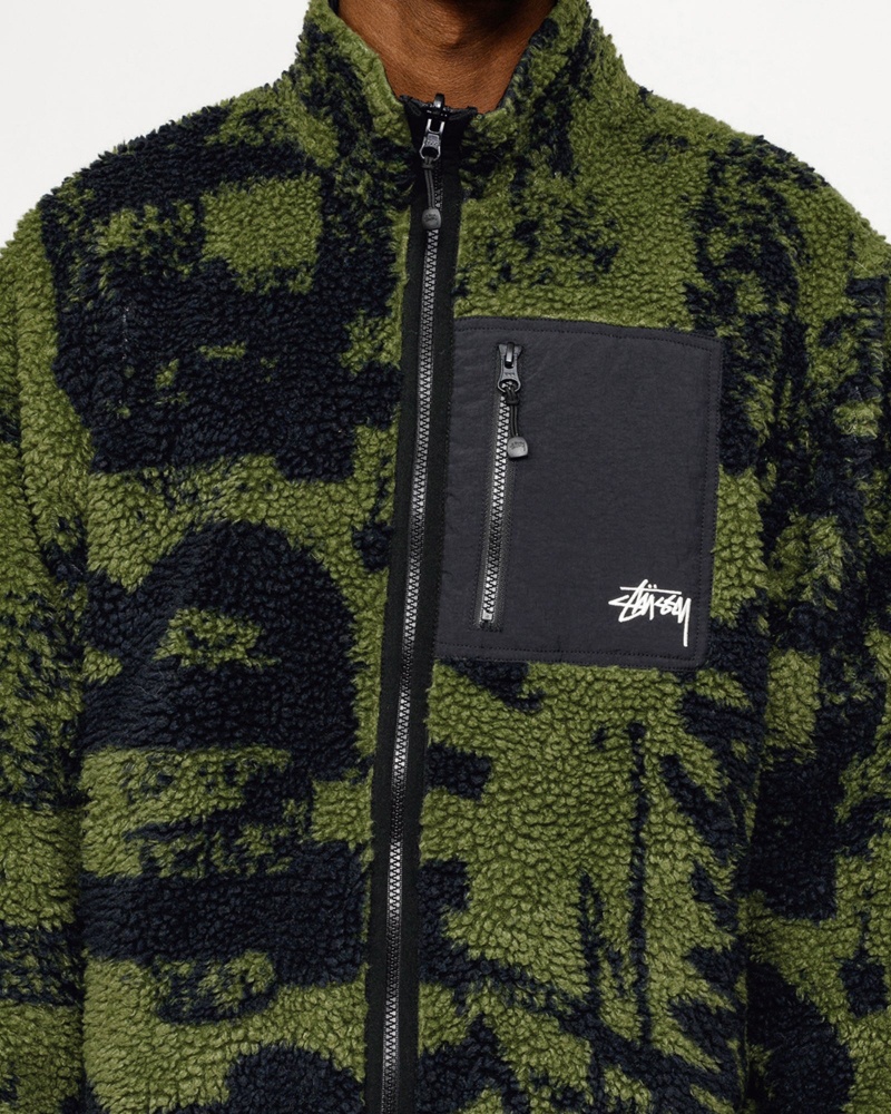 Stussy Sherpa Reversible Printed Jackets Green | 17629WTQF