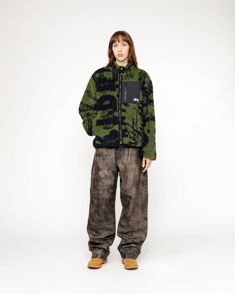 Stussy Sherpa Reversible Printed Jackets Green | 17629WTQF