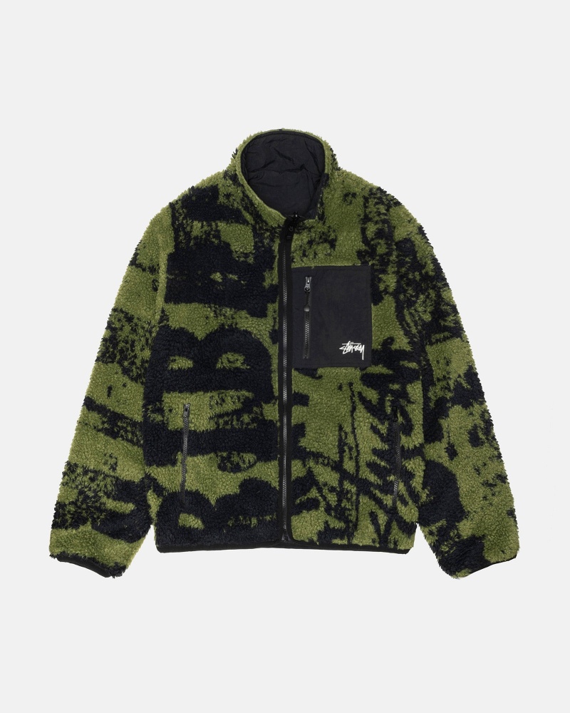 Stussy Sherpa Reversible Printed Jackets Green | 17629WTQF