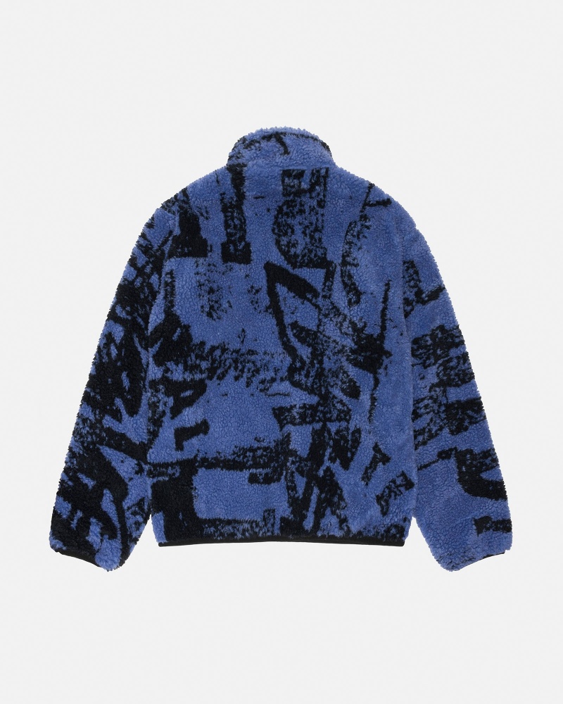 Stussy Sherpa Reversible Printed Jackets Blue | 09617LDRF