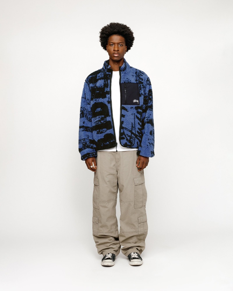 Stussy Sherpa Reversible Printed Jackets Blue | 09617LDRF