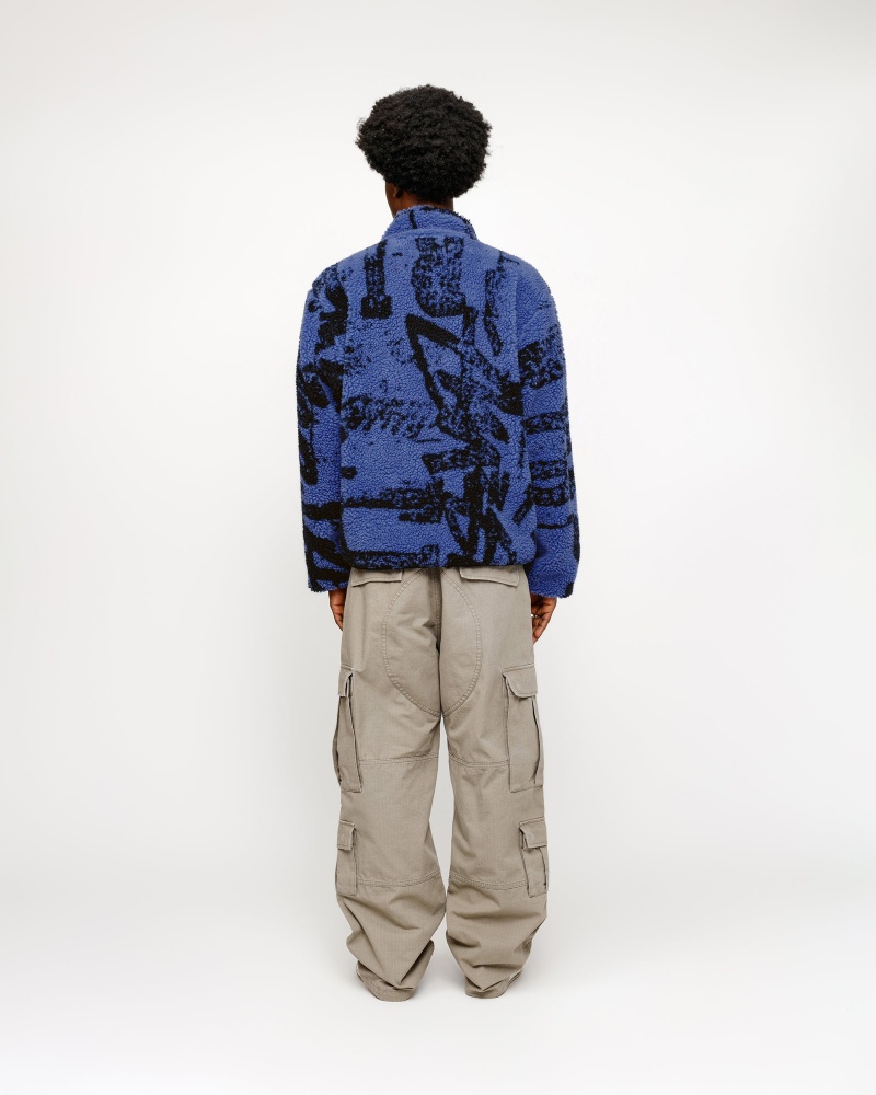 Stussy Sherpa Reversible Printed Jackets Blue | 09617LDRF