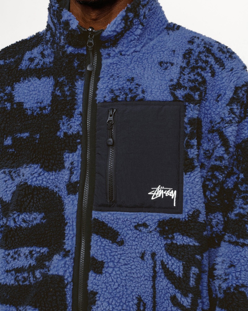 Stussy Sherpa Reversible Printed Jackets Blue | 09617LDRF