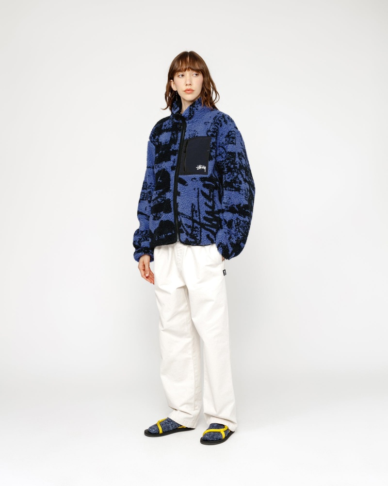 Stussy Sherpa Reversible Printed Jackets Blue | 09617LDRF